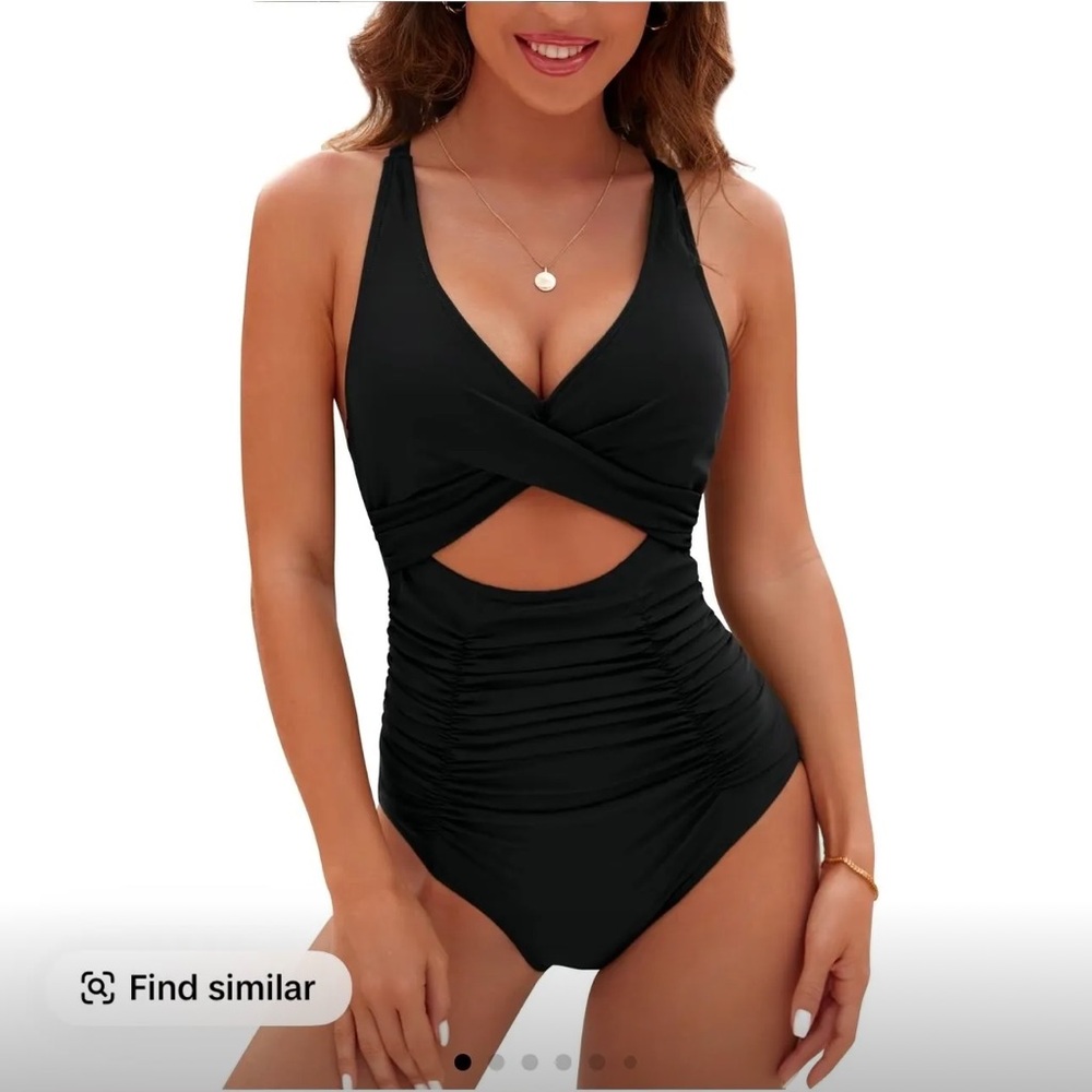 Chic Black Cross-Front One Piece Swimsuit
